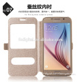 Cheapest Colorful Silk Flip case for Mobile phone Samsung Galaxy S6 with Double Window